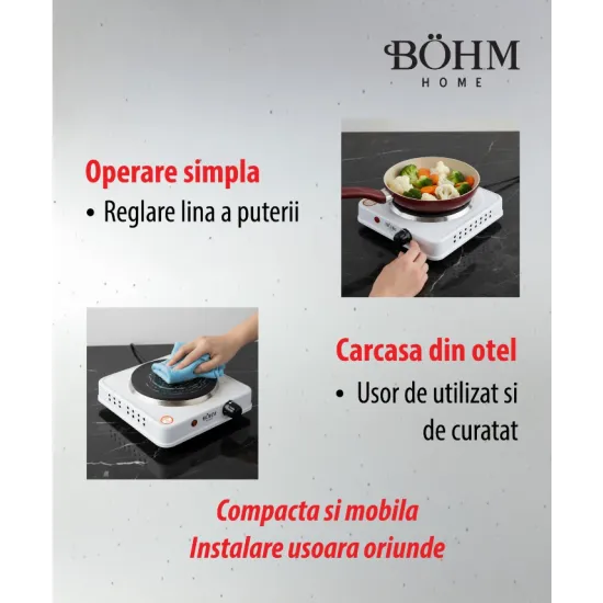 Plita electrica cu un ochi BOHM BE-H-002F-W, 1000 W