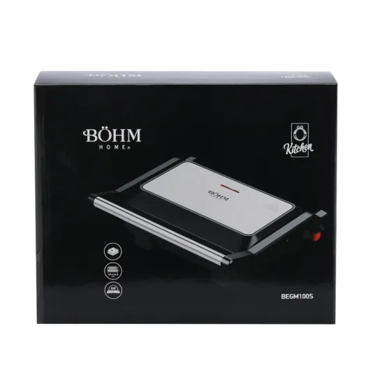 Gratar electric BOHM HOME BEGM100S, 1000 W, placi reversibile grill / plane, deschidere 180°