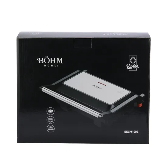 Gratar electric BOHM HOME BEGM100S, 1000 W, placi reversibile grill / plane, deschidere 180°