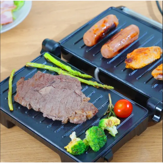 Gratar electric BOHM HOME BEGM100S, 1000 W, placi reversibile grill / plane, deschidere 180°