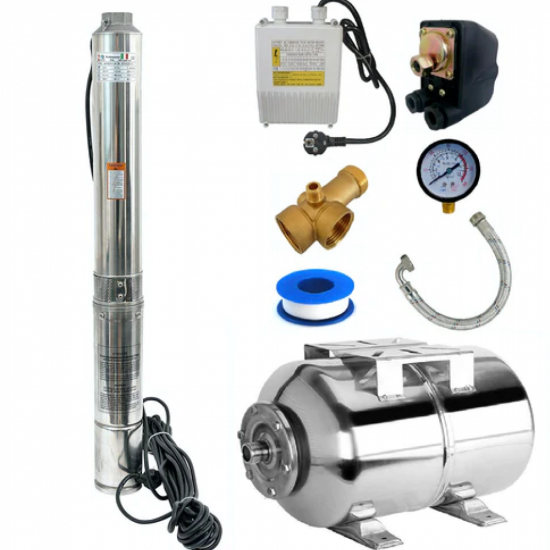 Kit Hidrofor Zinith Italy 50L Inox cu Pompa submersibila 4STM508, 1.65W, 100m, 200 l/min, 1 tol (25mm) , Sistem premium complet