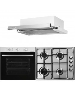 Pachet Cuptor electric Incorporabil Hausberg, Plita Incorporabila, Hota incorporabila telescopica, Alb