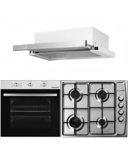 Pachet Cuptor electric Incorporabil Hausberg, Plita Incorporabila, Hota incorporabila telescopica, Alb