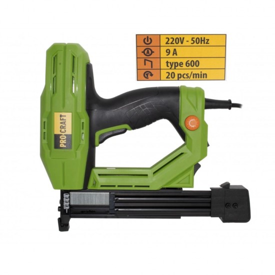 Capsator electric Procraft PEH600, pistol capse TYPE 600, 5A, usor de manevrat cu capse si cuie incluse in set.