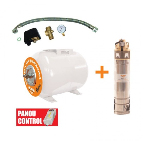Kit pompa + hidrofor Ruris Dunarea, 50l, cablu 15m, 750 W