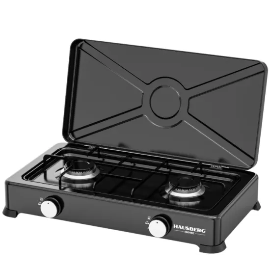 Aragaz portabil Minigaz dublu Hausberg HB-H402NG, 2×2.2kW, arzatoare aluminiu, supapa CE, corp metalic