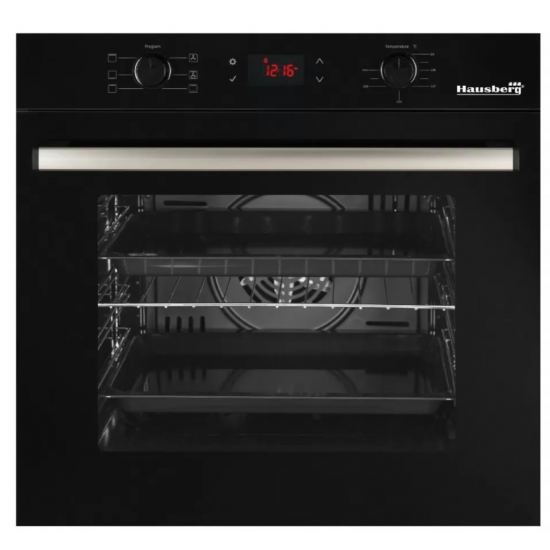 Pachet incorporabil HAUSBERG cuptor electric HB-8054NG, Clasa A, 71L, 2225W, sticla termoizolant, termostat, timer, 7 functii, ventilatie, Plita HB-563, Gaz, 4 arzatoare, Sticla, Hota decorativa HB-1805NG, 60 cm, 450m3/h, Filtru aluminiu, Negru