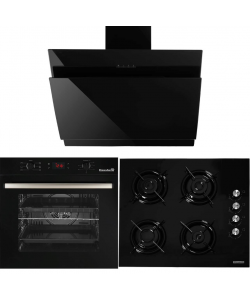 Pachet Incorporabil Cuptor electric Hausberg HB-8054, Clasa A, 71L, 2225W, Negru, Plita Incorporabila HB-563NG, 4 arzatoare, Gaz, Sticla, Negru, Hota Incorporabila decorativa HB-1385, Putere de absorbtie 650 mc/h, 60 cm, Touch control