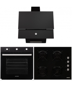 Pachet incorporabil Hausberg Cuptor HB-8053NG, Electric, Putere 2225 W, 71 l, 6 Functii, Ventilatie, Timer, Plita HB-563NG, 4 arzatoare gaz, Hota decorative HB-2285NG, 163W, Filtru aluminiu, 650 m3/h, 60cm, Negru