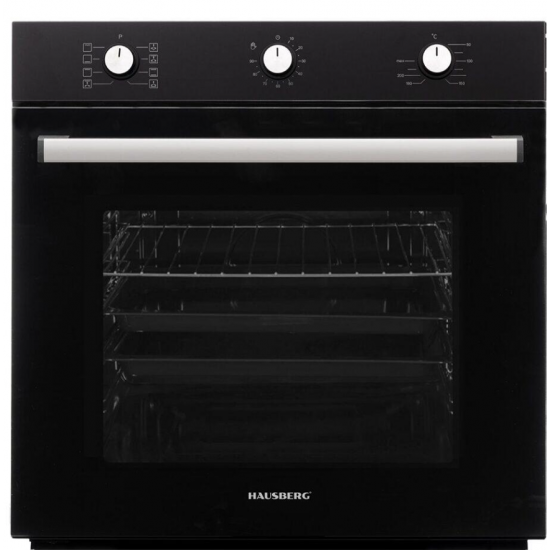 Pachet incorporabil Hausberg Cuptor HB-8053NG, Electric, Putere 2225 W, 71 l, 6 Functii, Ventilatie, Timer, Plita HB-563NG, 4 arzatoare gaz, Hota decorative HB-2285NG, 163W, Filtru aluminiu, 650 m3/h, 60cm, Negru