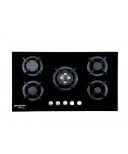 Plita incorporabila HAUSBERG HB-569NG, 4 arzatoare standard + 1 arzator WOK, gaz, suport din fonta, aprindere electrica, Negru