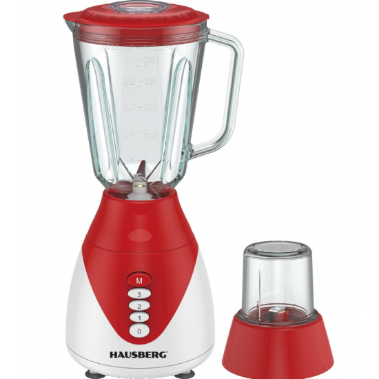 Blender Hausberg HB-7760RS, 300W, 1.5L, 3 viteze, Functie Pulse, maruntire gheata, 4 lame detasabile, rosu