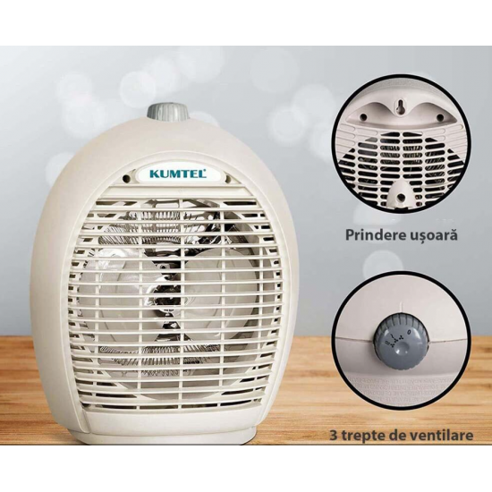 Aeroterma , 2000 W, 3 trepte de temperatura , sistem de oprire de siguranta, Culoare MIX, KUMTEL A6331