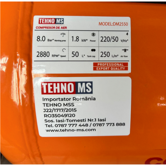 Compresor aer model DM2550 8 Bari, 1.8kW-50L Tehno-ms