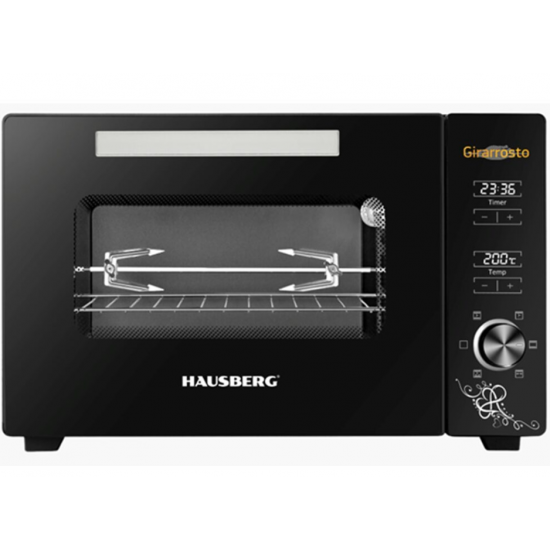 Cuptor electric digital cu rotisor si ventilator HAUSBERG HB-9260, 1800W, Turbo, Capacitate 48L, Control temperatura 230 grade Celsius, Lumina interior, Negru