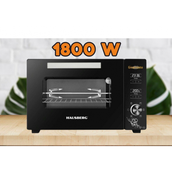 Cuptor electric digital cu rotisor si ventilator HAUSBERG HB-9260, 1800W, Turbo, Capacitate 48L, Control temperatura 230 grade Celsius, Lumina interior, Negru