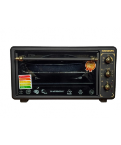 Cuptor electric Rustic HAUSBERG HB-8001RST, 1400W, 48l, Timer mecanic, Termostat reglabil, 4 nivele de inaltime a tavii, usa din sticla rezistenta la temperature ridicate, panou mecanic, Negru-Auriu