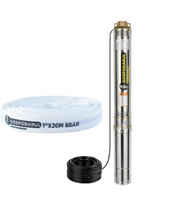 Pompa submersibila apa curata Gospodarul Profesionist 4QJD-1100, 8 turbine POM- 1100W, cablu 25m, 6000 l/h + furtun 20m