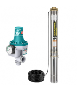 Pompa submersibila apa curata Gospodarul Profesionist 4QJD-1100, 8 turbine POM- 1100W, cablu 25m, 6000 l/h + Presostat Total