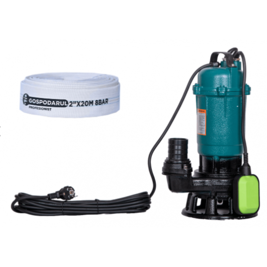 Pompa apa murdara cu tocator 2900W, 10000 l + furtun pompieri 20m  Gospodarul Profesionist