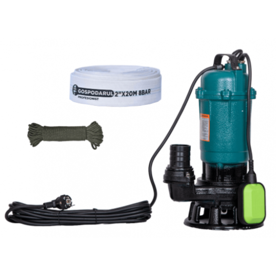 Pompa apa murdara cu tocator  2900W + furtun pompieri 20m 2", cordelina 6mm x 20m  Gospodarul Profesionist