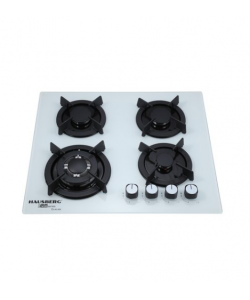 Plita incorporabila Hausberg HB-560AB, 3 arzatoare standard + 1 arzator WOK, aprindere electrica, suport din fonta, capac arzator fier, gaz, Alb