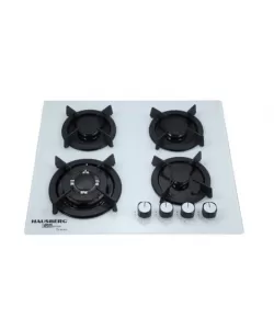 Plita incorporabila Hausberg HB-560AB, 3 arzatoare standard + 1 arzator WOK, aprindere electrica, suport din fonta, capac arzator fier, gaz, Alb