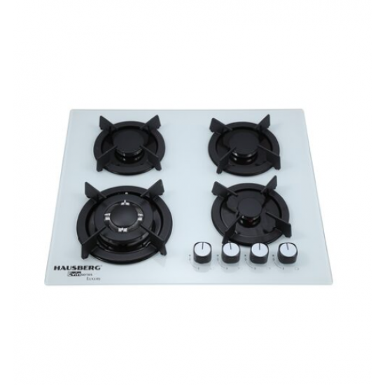 Plita incorporabila Hausberg HB-560AB, 3 arzatoare standard + 1 arzator WOK, aprindere electrica, suport din fonta, capac arzator fier, gaz, Alb