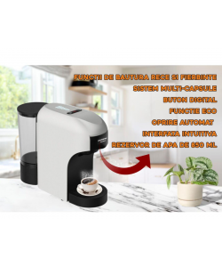 Espressor 4 in 1 Multi-Capsule HAUSBERG HB-3735AB, 1400 W, 15 bari, functie eco, capacitate rezervor 850 ml, Alb-Negru