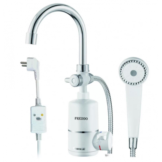 Robinet electrica cada pentru incalzit apa (instant apa calda) Freddo SN-0050, cu para de dus si furtun, 3000 W, 220-240 V, 60°C temperatura maxima, 0.5 Mpa presiune apa