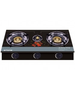 Aragaz ERTONE MN-1003 din sticla securizata, 3 Arzatoare din fonta, aprindere pe quartz, negru