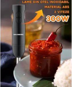 Blender de mana HAUSBERG HB-7674NG, 300W, 2 viteze, material ABS, lame din otel inoxidabil, Negru Blender de mana HAUSBERG HB-7674NG, 300W, 2 viteze, material ABS, lame din otel inoxidabil, Negru