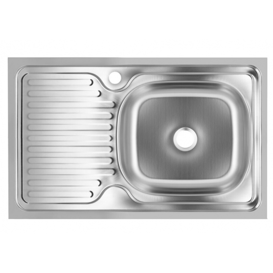 Chiuveta bucatarie Sanitec S416D, pentru masca, finisaj satinat, cuva dreapta, 80x50cm, Inox