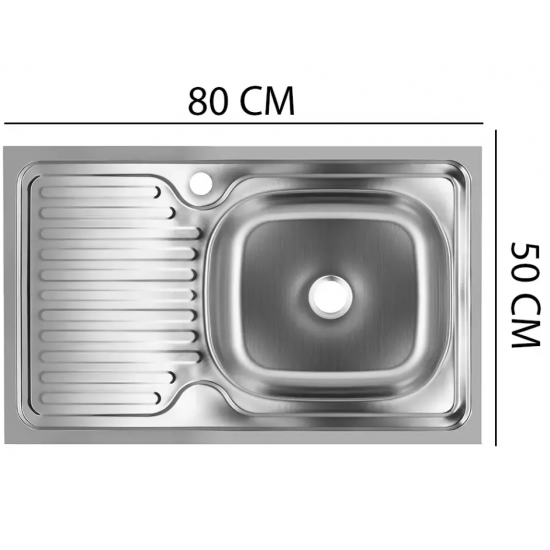 Chiuveta bucatarie Sanitec S416D, pentru masca, finisaj satinat, cuva dreapta, 80x50cm, Inox