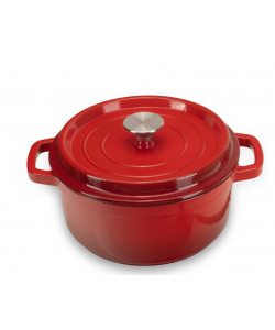 Oala din fonta emailata cu capac HAUSBERG HB-H742, capacitate 3L, diametru 22 cm, adancime 10 cm, interior antiaderent, Rosu