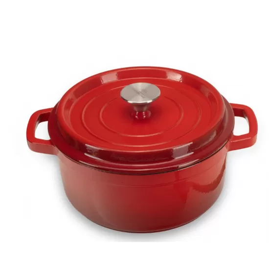 Oala din fonta emailata cu capac HAUSBERG HB-H742, capacitate 3L, diametru 22 cm, adancime 10 cm, interior antiaderent, Rosu Oala din fonta emailata cu capac HAUSBERG HB-H742, capacitate 3L, diametru 22 cm, adancime 10 cm, interior antiaderent, Rosu