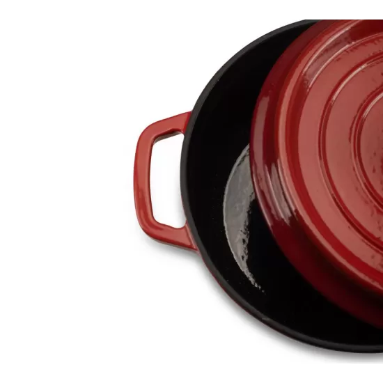 Oala din fonta emailata cu capac HAUSBERG HB-H742, capacitate 3L, diametru 22 cm, adancime 10 cm, interior antiaderent, Rosu Oala din fonta emailata cu capac HAUSBERG HB-H742, capacitate 3L, diametru 22 cm, adancime 10 cm, interior antiaderent, Rosu