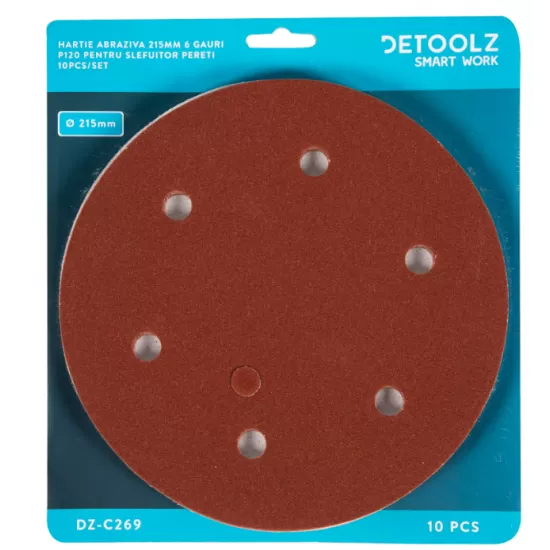 Set 10 hartie abraziva P120 6gauri 215mm Set 10 hartie abraziva P120 6gauri 215mm