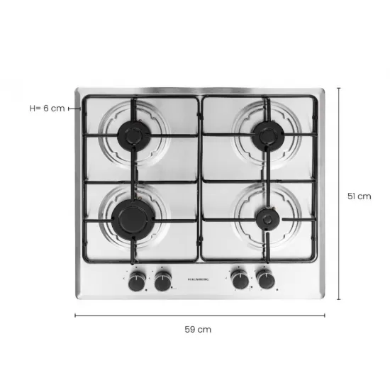 Plita incorporabila Hausberg HB 555, Gaz, 4 arzatoare, Sistem siguranta, Inox Plita incorporabila Hausberg HB 555, Gaz, 4 arzatoare, Sistem siguranta, Inox