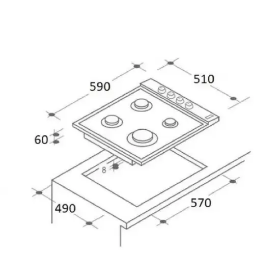 Plita incorporabila Hausberg HB 555, Gaz, 4 arzatoare, Sistem siguranta, Inox Plita incorporabila Hausberg HB 555, Gaz, 4 arzatoare, Sistem siguranta, Inox