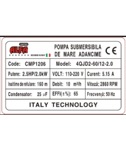 Pompa submersibila de mare adancime, 12 Turbine, cablu 30m inox, corp Inox, 10 m³/h, 160m, Aquamann Premium 4QJD2-60/12-0.75