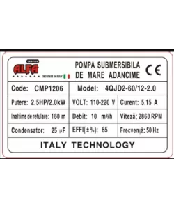 Pompa submersibila de mare adancime, 12 Turbine, cablu 30m inox, corp Inox, 10 m³/h, 160m, Aquamann Premium 4QJD2-60/12-0.75 Pompa submersibila de mare adancime, 12 Turbine, cablu 30m inox, corp Inox, 10 m³/h, 160m, Aquamann Premium 4QJD2-60/12-0.75