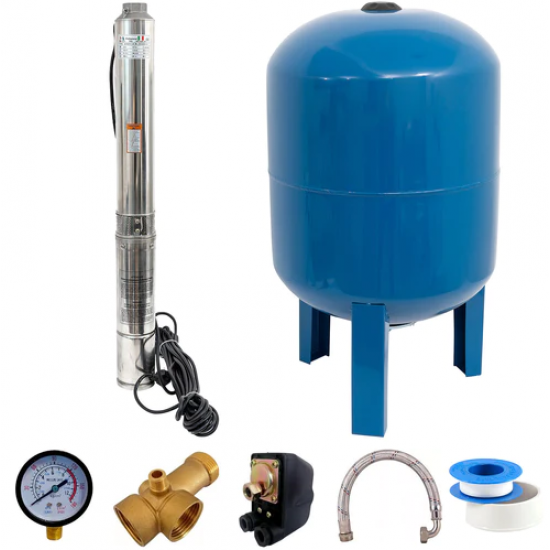 KIT Hidrofor Zinith Italiy  80L cu Pompa submersibila 4STM211, 1.3KW, 116 l/min, inaltime refulare 128m, Sistem complet