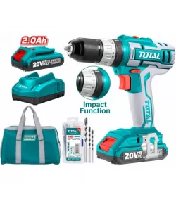 Masina de gaurit cu percutie si acumulator 20V-2.0Ah/LED Li-ion (2 acumulatori, 50 accesorii, canvas)  Masina de gaurit cu percutie si acumulator 20V-2.0Ah/LED Li-ion (2 acumulatori, 50 accesorii, canvas)