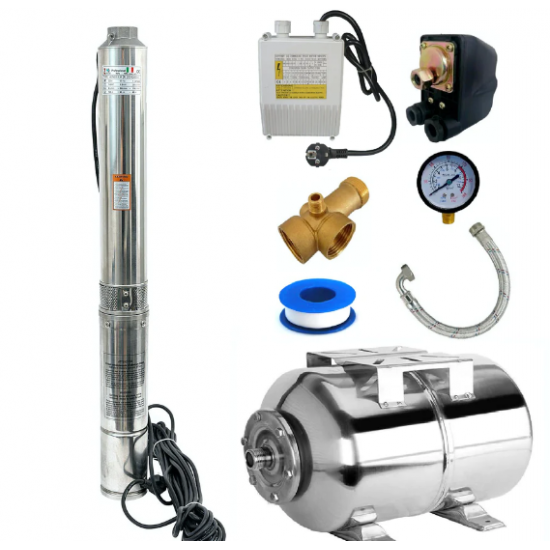 Kit Hidrofor 24L Zinith Italy Inox cu Pompa submersibila 4STM211, 1.3KW, 128m, 116 l/min, 1 tol (25mm), Sistem premium complet