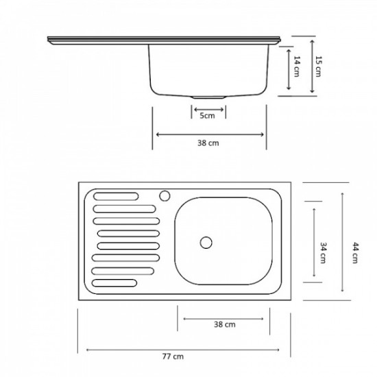 Chiuveta pentru blat Z-INOX ZLN-0179DR, Inox anticalcar, Cuva dreapta, 43.5x76 cm+racord scurgere cu preaplin