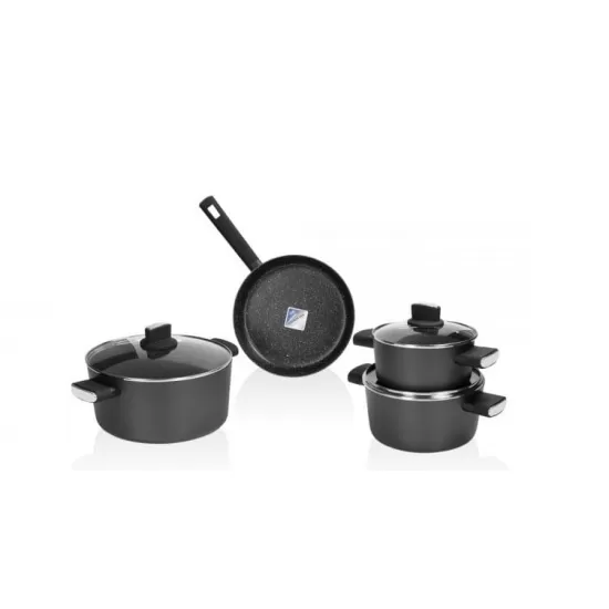 Set de oale Zilan ZLN0942 Negru, cu 9 piese, invelis din marmura si manere fine la atingere