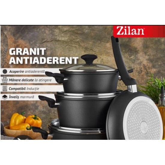 Set de oale Zilan ZLN0942 Negru, cu 9 piese, invelis din marmura si manere fine la atingere