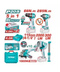 TOTAL - KIT COMBO 20V - CIOCAN ROTOPERCUTOR, MASINA DE GAURIT CU IMPACT, MASINA DE INSURUBAT (INCLUD