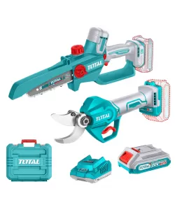TOTAL - KIT COMBO 20V - FOARFECA DE CRENGI, MINI DRUJBA (INCLUDE 2 ACUMULATORI , 1 INCARCATOR)